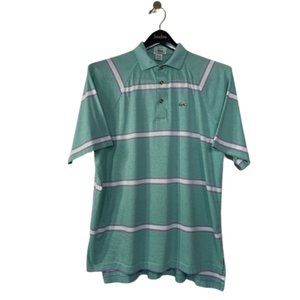 Lacoste Short Sleeve Polo Mens Large Blue Shirt White Purple Stripes Gator Logo